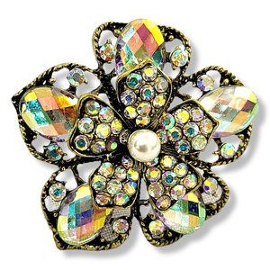 Woman's Jewelry Brooch Pin Retro Design Silver Tone Faux Pearl